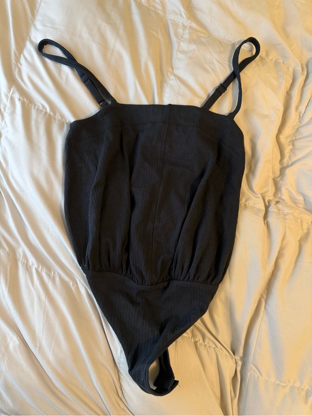 Free People Black Ribbed Tank One-Piece Bodysuit